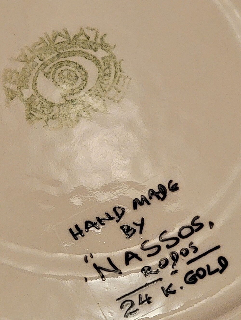 Nassos Rodos Plate Hand Painted Decorative Plate Flowers Butterflies 24 K Gold - Picture 8 of 8